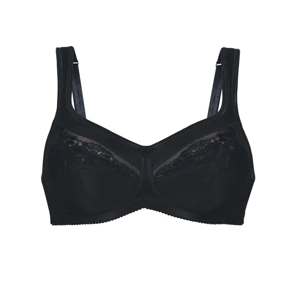 Safina Embroidered Wire-free Mastectomy Bra - Black