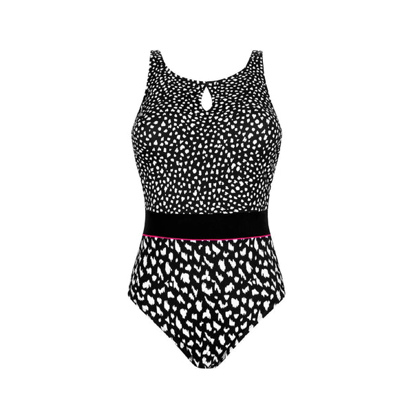 Manila High Neckline One-Piece Swimsuit - Black