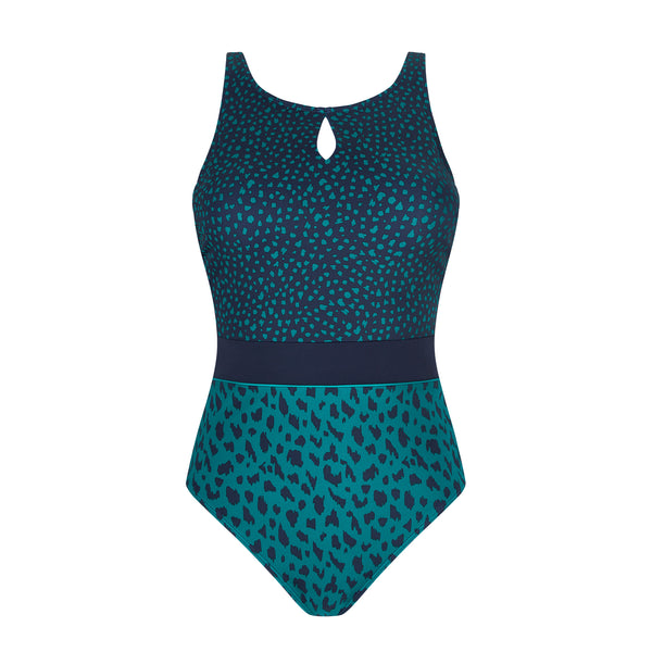 Manila High Neckline One-Piece Swimsuit - dark blue/teal