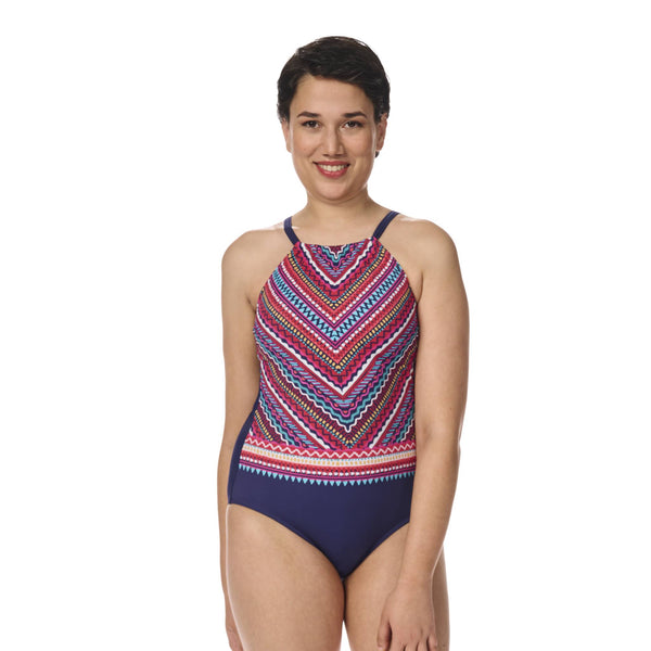 Thassos One-Piece High-Neckline Swimsuit - navy